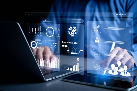 Businessperson planning strategy with digital marketing data