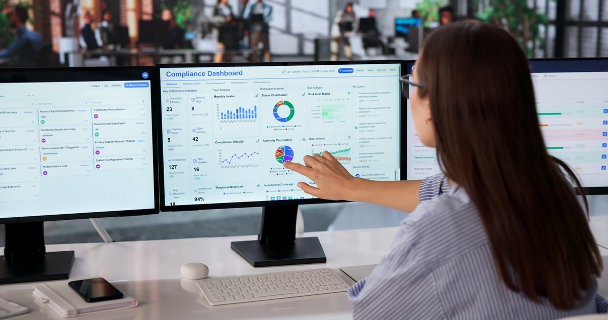 Business owner reviewing marketing ROI figures on a dashboard.
