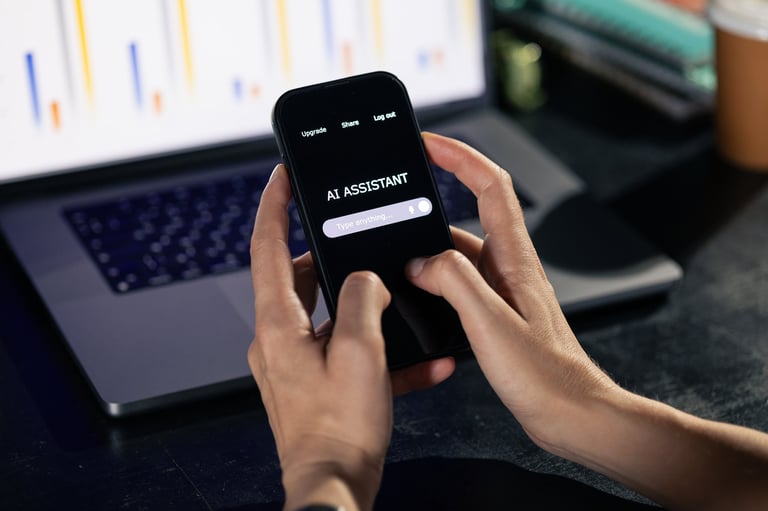 Customer asking an AI assistant for a business recommendation on a phone.