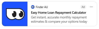 Finder AU home loan calculator app icon with friendly smiling face on blue background